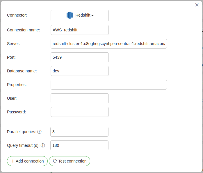 Connections example redshift