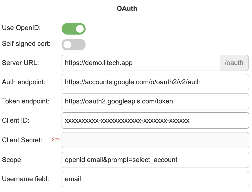 OAuth settings