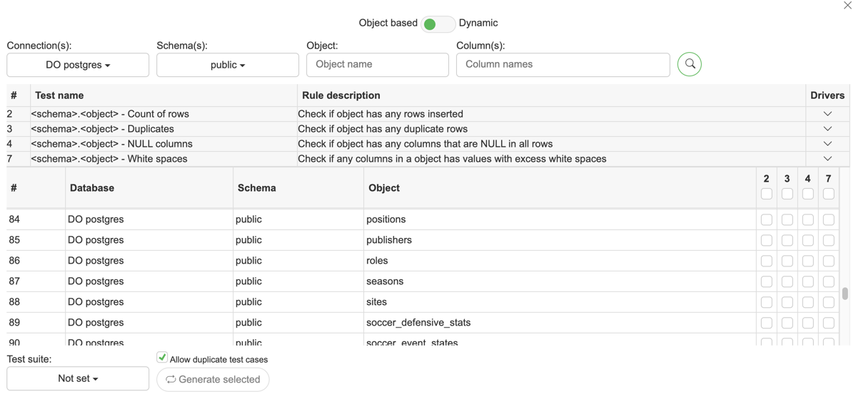 Object based test generation